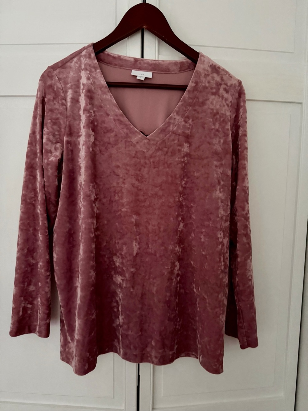 J. Jill Velvet V-Neck Long-Sleeve Top in Rose